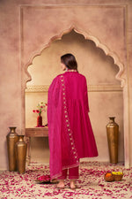Thumbnail for BulBul Himawari Muslin Fuschia Kurta Set With Dupatta