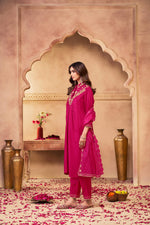 Thumbnail for BulBul Himawari Muslin Fuschia Kurta Set With Dupatta