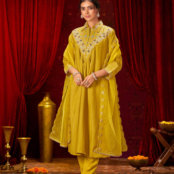 BulBul Himawari Muslin Mustard Kurta Set With Dupatta