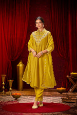 Thumbnail for BulBul Himawari Muslin Mustard Kurta Set With Dupatta
