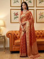 Thumbnail for Shree Shyam Fashion Rust Tissue Silk Saree - Distacart