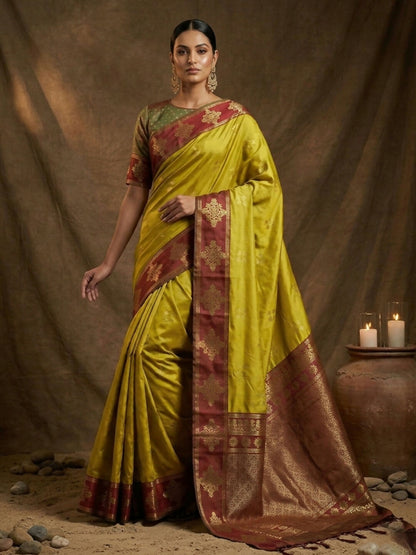Shree Shyam Fashion Mustard Soft Silk Saree - Distacart