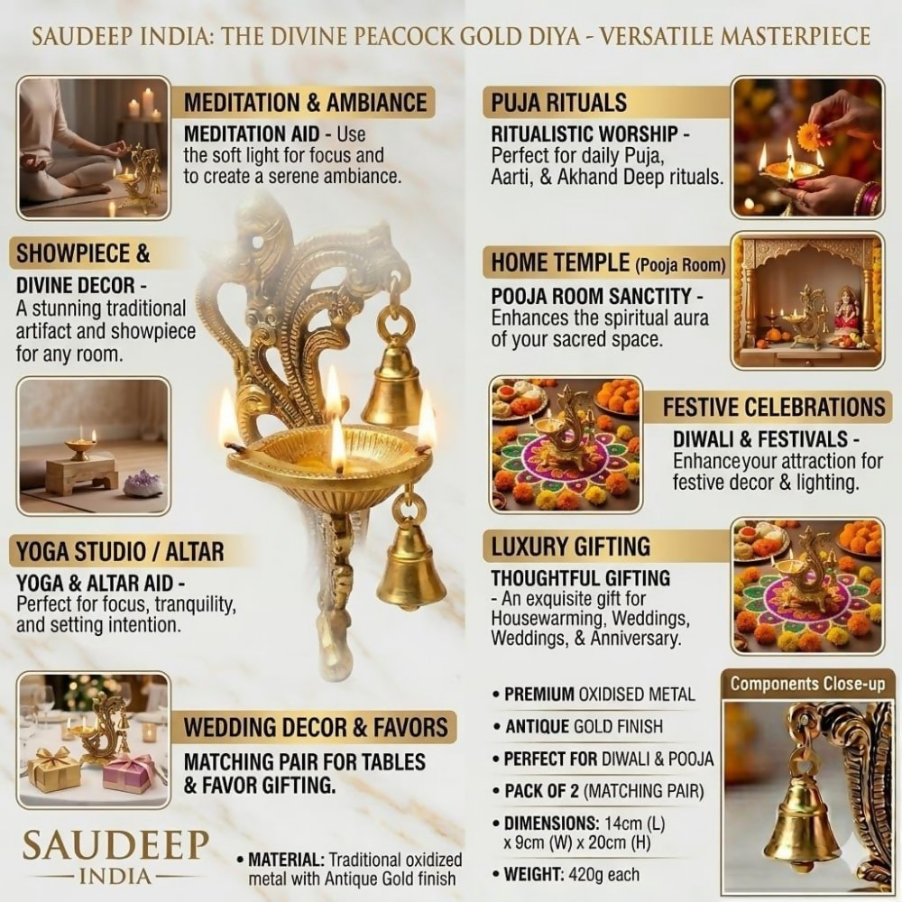 Saudeep India Oxidized Metal Diya for Puja - Dista