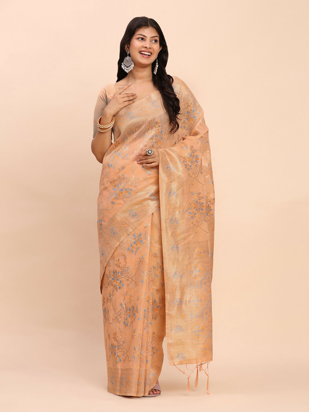 Astita Linen Cotton Orange Saree