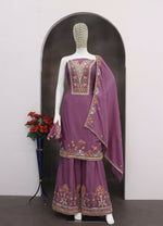 Thumbnail for Anaita Purple Chinon Stitched Suit with Embroidery Sequence Work - Distacart
