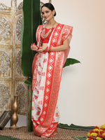 Thumbnail for Astita Linen Cotton Red & White Saree