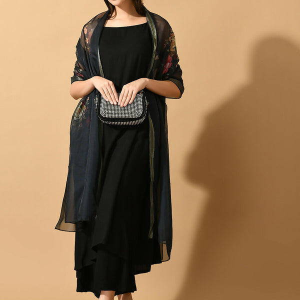 Myshka Women's Black Solid Party Kurta Sets - Distacart