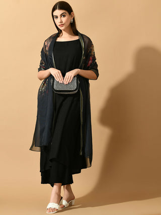 Myshka Women's Black Solid Party Kurta Sets - Distacart