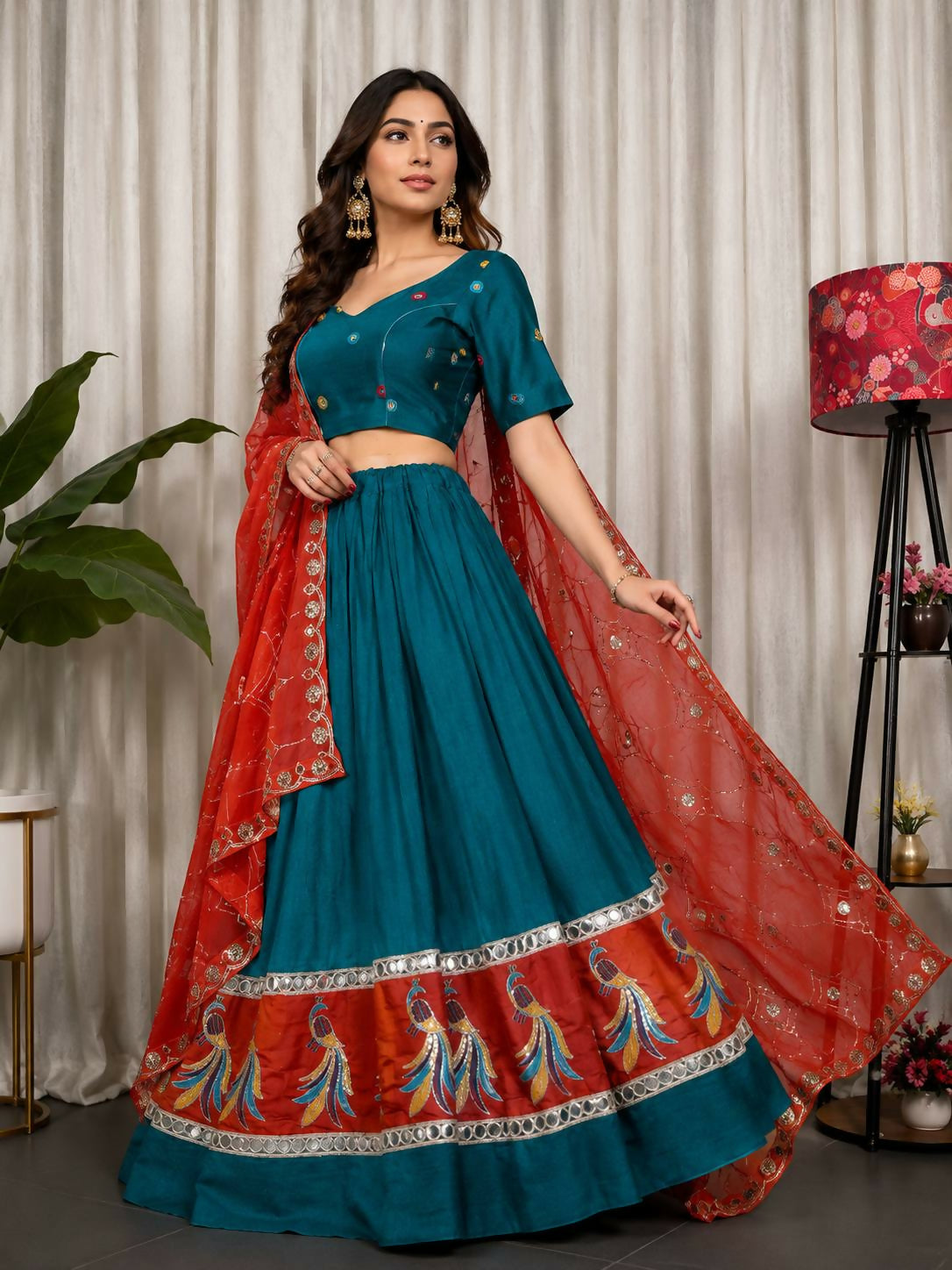 Lehenga Mart Morpich Designer Navratri Lehenga Choli for Women - Dista