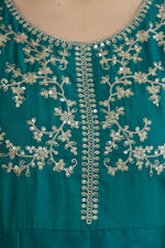 Thumbnail for The52 Rama Women's Beautiful Vichitra Silk Fabric Embroidered Work Flared Anarkali Pant and Dupatta Set - Distacart