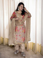 Thumbnail for Prazu Fashion Beige Organza Embroidery Coding Sequin Salwar Suit