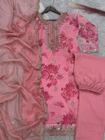 Thumbnail for Prazu Fashion Peach Organza Embroidery Coding Sequin Salwar Suit