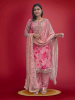 Thumbnail for Prazu Fashion Peach Organza Embroidery Coding Sequin Salwar Suit