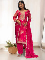 Thumbnail for Prazu Fashion Pink Organza Embroidery Coding Sequin Salwar Suit
