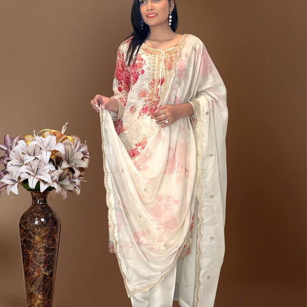 Prazu Fashion White Organza Embroidery Coding Sequin Salwar Suit - Distacart