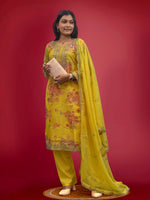 Thumbnail for Prazu Fashion Yellow Organza Embroidery Coding Sequin Salwar Suit