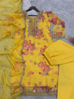 Thumbnail for Prazu Fashion Yellow Organza Embroidery Coding Sequin Salwar Suit