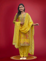 Thumbnail for Prazu Fashion Yellow Organza Embroidery Coding Sequin Salwar Suit