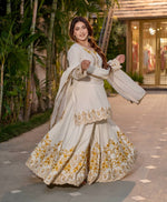Thumbnail for Prazu Fashion White French Crepe Thread Embroidered Palazzo Suit