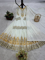Thumbnail for Prazu Fashion White French Crepe Thread Embroidered Palazzo Suit