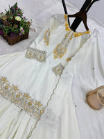 Thumbnail for Prazu Fashion White French Crepe Thread Embroidered Palazzo Suit