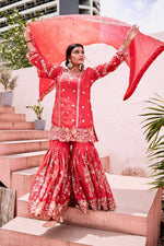 Thumbnail for Prazu Fashion Rama Chinon Silk Embroidered Sharara Style Suit