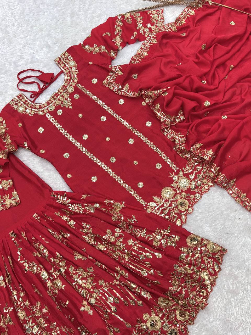 Prazu Fashion Rama Chinon Silk Embroidered Sharara Style Suit