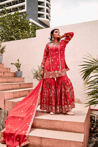 Prazu Fashion Rama Chinon Silk Embroidered Sharara Style Suit