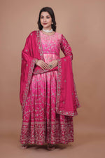 Thumbnail for Prazu Fashion Pink Chinon Silk Embroidered Anarkali Suit