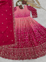 Thumbnail for Prazu Fashion Pink Chinon Silk Embroidered Anarkali Suit