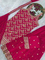 Thumbnail for Prazu Fashion Pink Georgette Embroidered Sequin Palazzo Suit