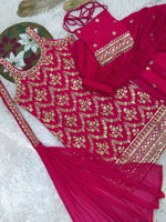 Thumbnail for Prazu Fashion Pink Georgette Embroidered Sequin Palazzo Suit