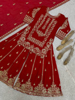 Thumbnail for Prazu Fashion Red Georgette Embroidered Sequin Palazzo Suit