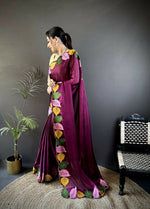 Thumbnail for Prime Volt Multicolor Leaf Embroidery Rangoli Silk Saree with Scalloped Border-Purple - Dista