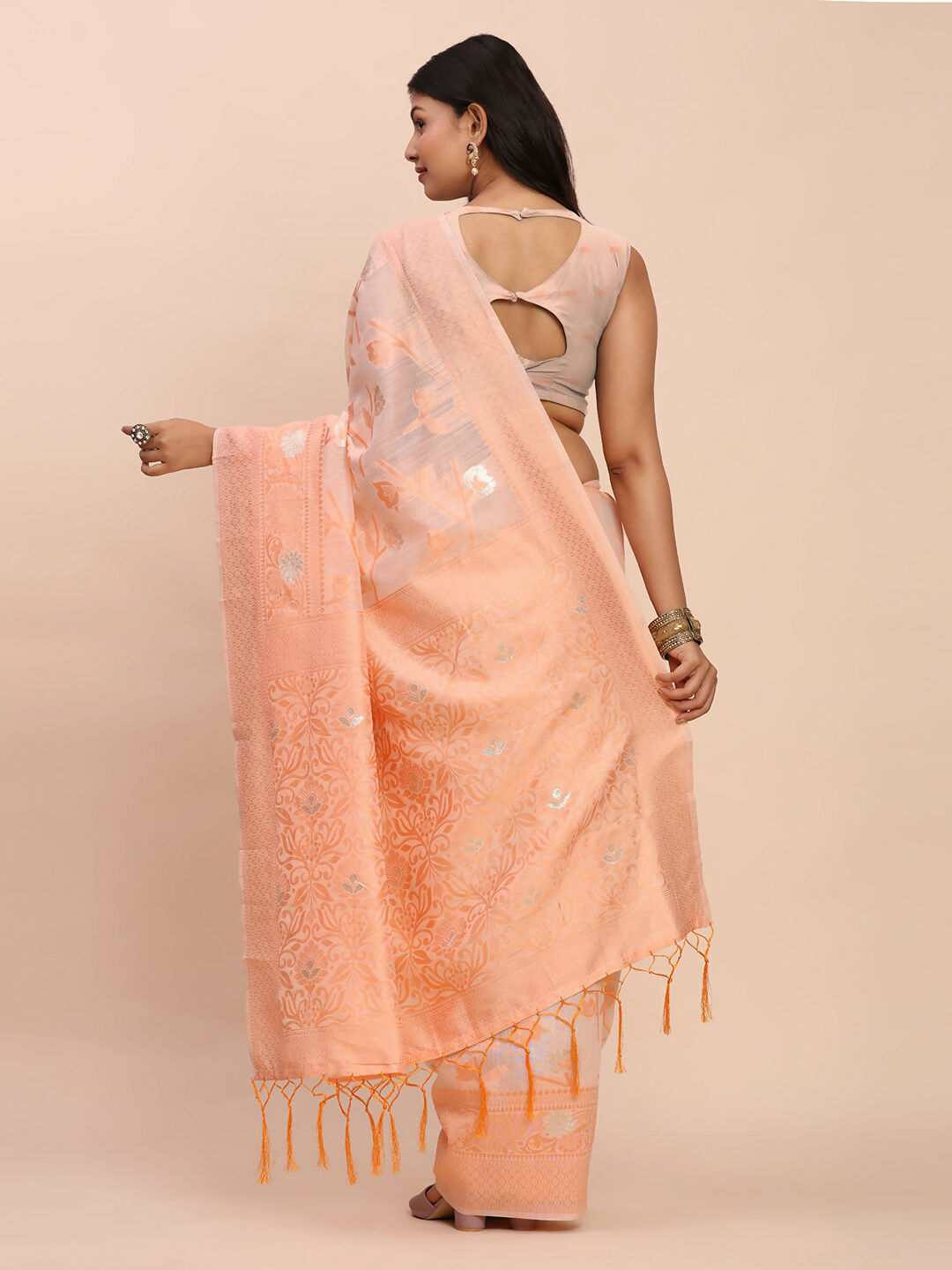 Astita Linen Cotton Peach Saree