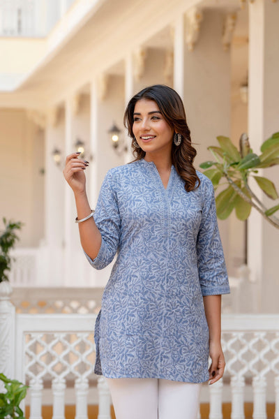 Women Blue Straight Tunic - Rasiya - Distacart