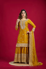 Thumbnail for Joban Fashion Yellow Kurta Set Silk Sequins , Zari, Coding & Thread Embroidered work - Distacart