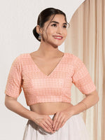 Thumbnail for Joban Fashion Peach Crochet Padded Blouse With V Neck Elbow Sleeves - Distacart