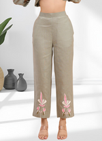Thumbnail for Joban Fashion Pista Green Linen Embroidered Readymade Long Kurta With Pant - Distacart