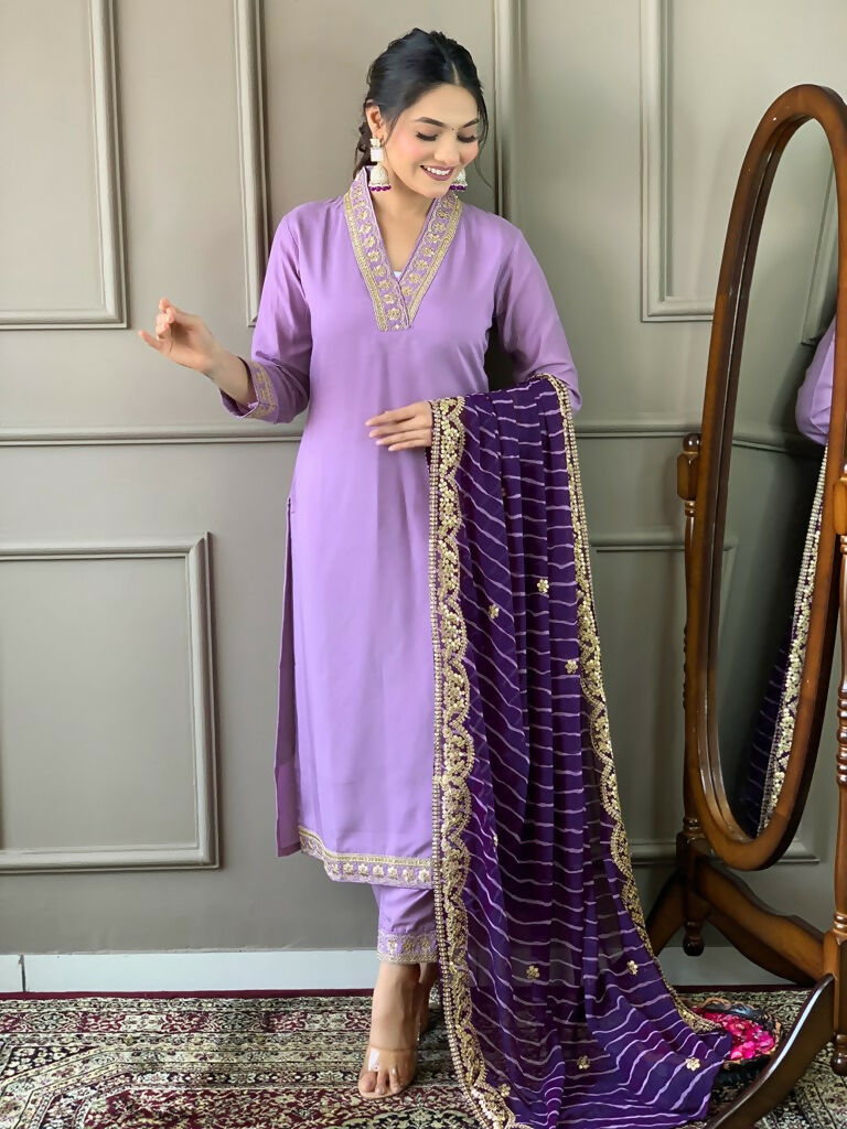 Partywear Designer Viscose Silk Blend Purple Stitched Suit With Dupatta - Tanisha - Distacart