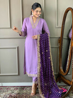 Thumbnail for Partywear Designer Viscose Silk Blend Purple Stitched Suit With Dupatta - Tanisha - Distacart