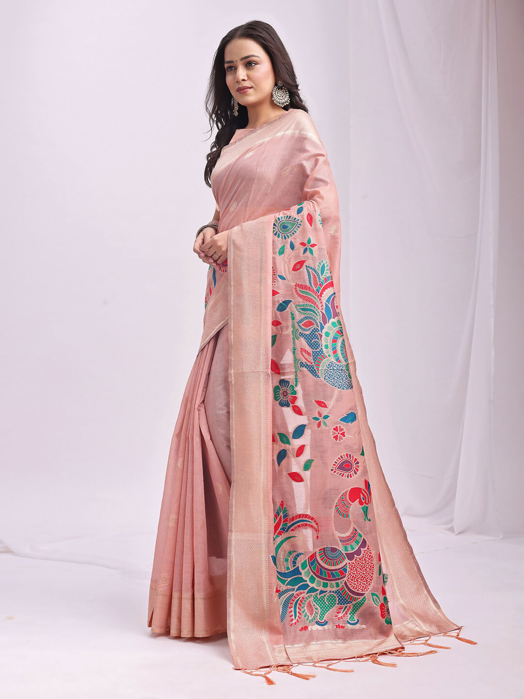 Astita Linen Cotton Peach Saree