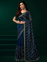 Thumbnail for Joban Fashion Navy Blue Net Party Wear Sarees - Distacart