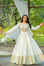 Thumbnail for Joban Fashion White Chinnon Silk Sequence Embroidery Work Readymade Kurta Set