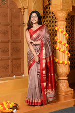 Thumbnail for Very Much Indian Gaurangi - Handloom Cotton Silk Saree with Golden Border in Exclusive Slake with Red