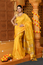 Thumbnail for Very Much Indian Gaurangi - Handloom Cotton Silk with Sleek Designer Border in Sunrise Yellow Saree