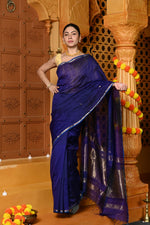 Thumbnail for Very Much Indian Gaurangi - Handloom Cotton Silk Saree with Sleek Golden Border in Exclusive Indigo Blue