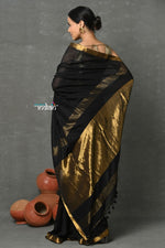 Thumbnail for Very Much Indian Designed by VMI ~ Pure High Quality Mul Cotton Handloom Saree - Black Gold - Distacart