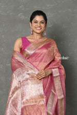 Thumbnail for Very Much Indian Tyohaar - Exclusive! Banarasi Handloom Crushed - Pure Tissue Silk Saree - Soft Pink (Silk Mark Certified) - Distacart