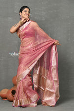 Thumbnail for Very Much Indian Tyohaar - Exclusive! Banarasi Handloom Crushed - Pure Tissue Silk Saree - Soft Pink (Silk Mark Certified) - Distacart